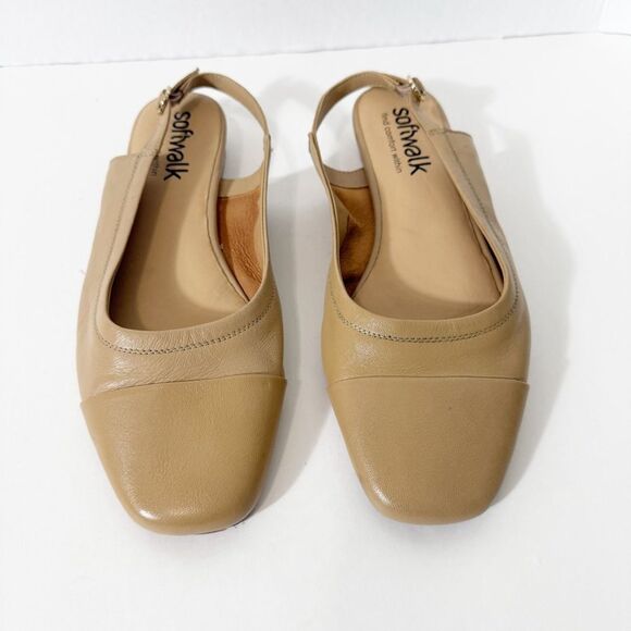 Softwalk Womens Vittoria Slingback Leather Nude Flat Comfort Shoes Size 8 Wide - Picture 3 of 6